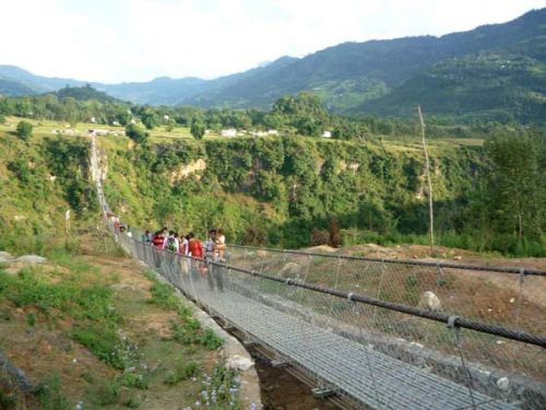 GETTING READY: One of Nepal's highest suspension bridges, Kushma-Gyandi in Parbat, is being set for the Kushma-Gyandi Suspension Bridge Festival. The festival is being organised in view of the Nepal Tourism Year 2011. Plans are underway to start bungee jumping at the bridge.
