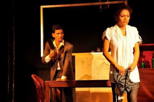 SPOTLIGHT: Actors from Mandala Theater perform August Strindberg's Miss Julie at Nepal Chemists and Drugist Association's Hall in Damak on Monday.