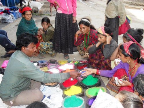 SEVEN COLOURS: Locals in Dailekh purchase symbolic seven-coloured powders for bhai tika, the fifth day of Tihar, when sisters pray for their brother's long life.