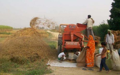 MODERN REAPS: Farmers in Prasaunibirta of Parsa use a modern thresher while harvesting this season's crops. Most farmers in Tarai have adopted modern technologies in their agricultural processes.