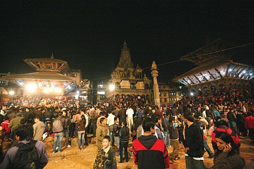 JATRA TIME: Locals throng Patan Darbar Square on Friday to witness the last day of the annual Kartik Nach. The masked-dance festival was initiated in the 17th century by King Siddhi Narsingh Malla.