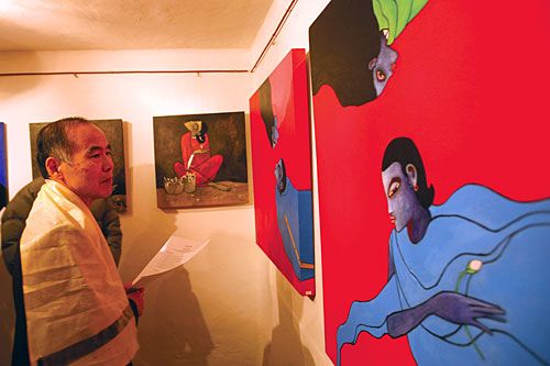 COLOURFUL STROKES: Assorted Motifs, a group exhibition of paintings by Yuki Shirai, Chirag Bangdel, Shailesh Bhatta and Anurag Bangdel,opened at Chai Chai Cafe and Gallery, Jhamel, on Friday.