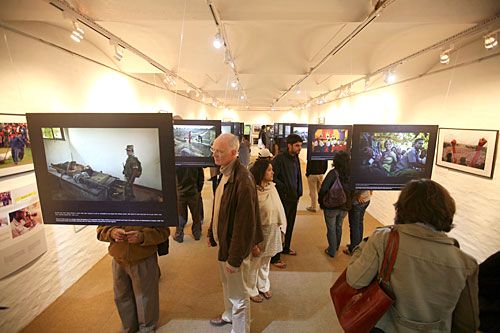 IMAGES OF WAR: Sri Lankan war photographer Gemunu Amarasinghe opened his exhibition of photos from the Sri Lankan conflict at Madan Puraskar Pustakalaya on Friday. The exhibition is titled 'People in Between' and will run for a month.