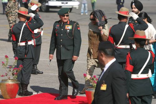 Indian Army Chief Vijaya Kumar Singh arrives in Tribhuwan International Airport on Monday for a four-day visit to Nepal