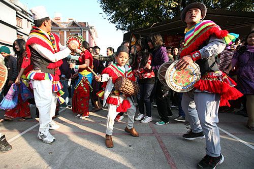 BACK TO THE ROOTS: Kiratis dress in their traditional attire and dance at a program organised in Nakhipot, Lalitpur, to observe Sakela Udhauli, a Kirati festival that marks the harvesting season.