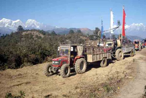 INAUGURATION: The road constructed on Selgudi Danda, which lies between Sallari and Kanku in Solukhumbu, came to operation recently. This road has opened the area to four wheelers for the first time.