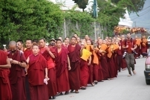 PROTESTS RESTART: Buddhist monks on Monday evening at Swayambhu restarted protests they had postponed for the duration of the elections.