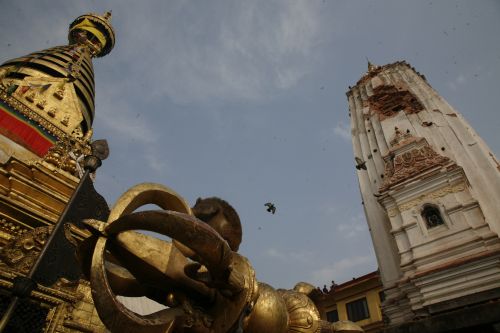 BOLT FROM HEAVEN: The turret of Pratap Pur at Swayambhu which was renovated after a fire in 2004 was hit by lightning on Tuesday morning's storm. Many locals saw it as a bad omen.