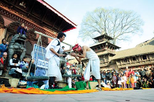 GREEN ACT: Bodh, a play on climate change, being performed at Basantapur Darbar Square on Wednesday. The initiative was part of the British Council international climate change champion project.