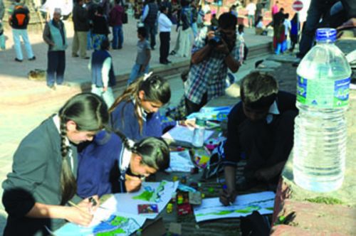 THRISTY WORK: Students from LRI School participate in an art competition in Basantapur on Tuesday,organised to mark World Water Day.