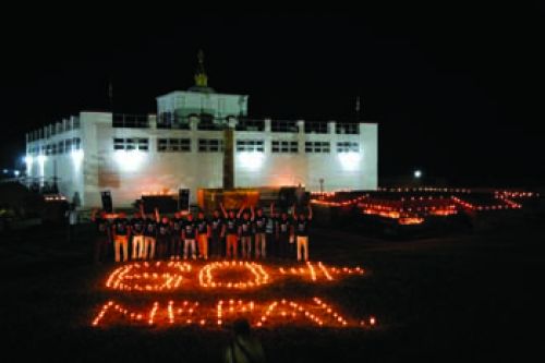 BEYOND THE HOUR: The Lumbini Garden, Lumbini, lit up on Saturday to mark Earth Hour, a global initiative in partnership with WWF. The Lumbini Development Trust has taken several eco-friendly decisions, including the proposed plantation of 108,000 saplings in the garden.