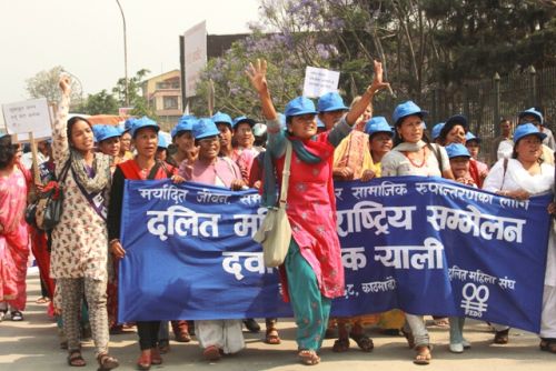 FED UP: Supporters of the Feminist Dalit Organisation (FEDO) rally to City Hall Wednesday morning for the first of the three-day National Conference of Dalit Women.