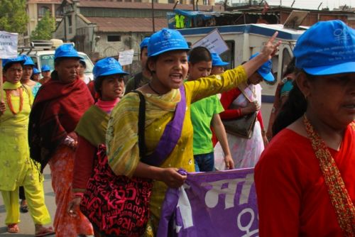 FED UP: Supporters of the Feminist Dalit Organisation (FEDO) rally to City Hall Wednesday morning for the first of the three-day National Conference of Dalit Women