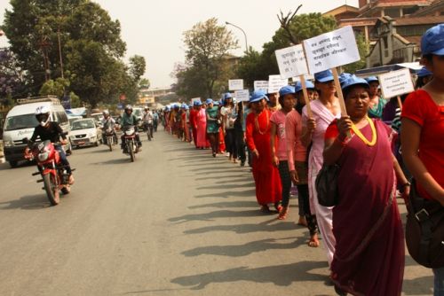FED UP: Supporters of the Feminist Dalit Organisation (FEDO) rally to City Hall Wednesday morning for the first of the three-day National Conference of Dalit Women