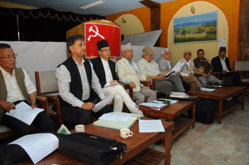 INTERNAL TALK: UML leaders met at their central office in Balkhu on Sunday to discuss the issue of extending the CA's term.