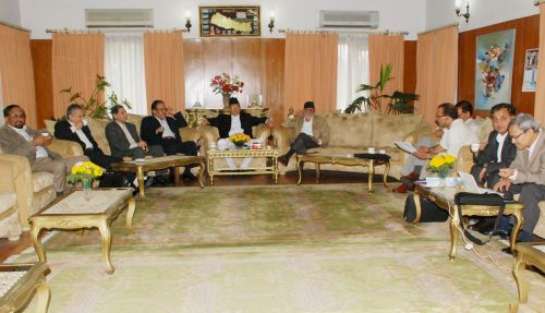 ON THE SAME PLANE: The senior leaders of the three parties, the NC, the Maoists and the UML, met at the Prime Minister's residence, Baluwatar, Kathmandu on Thursday to reach consensus on extending the CA's term and leading the peace process to its conclusion.