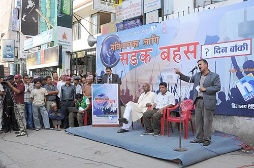 FACE TO FACE: CA members interact with the locals on Sunday in a talk program conducted by Himalayan Television outside the CA building. The channel has been conducting this program daily.
