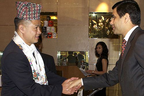 ON THE RISE: New York City Comptroller John Liu with Gyan Chandra Acharya at a program of Non-Resident Nepalis Association National Coordination Council (USA), held at Intercontinental Hotel, Times Square, New York City, on Sunday. The program celebrated the registration of 1000 new members in the council.