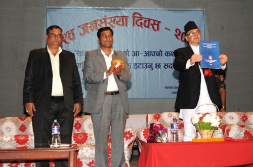 POPULATION DAY: PM Jhala Nath Khanal at a function at the Academy Hall, Kamaladi, Kathmandu, organised by the Ministry of Health and Population to mark the World Population Day on Monday.