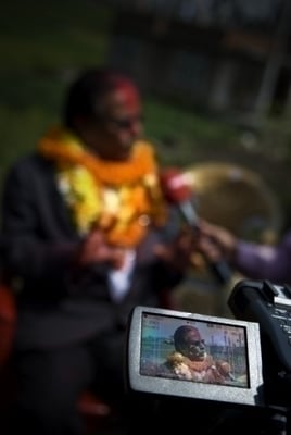 SCRUTINISED: Pushpa Kamal Dahal gives a video interview in the fields near Chobhar. When asked about the possibility of the Maoists not winning a majority in the CA polls, he said that they will still continue in the peace process and cooperate with the o
