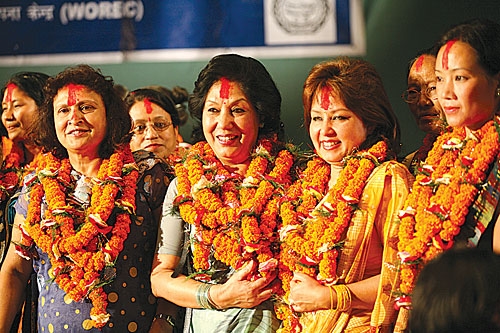 LIKE MOTHER LIKE DAUGHTER: Arzu Deuba and Pratibha Rana, wife and mother-in-law of former prime minister Sher Bahadur Deuba, were felicitated along with other women elected to the CA at a ceremony on Monday. Deuba is representing the NC and Rana the RPP.