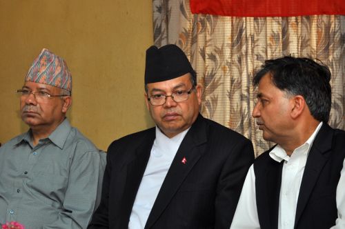 Nepalese Prime Minister Jhala Nath Khanal is seen as he attends the central committee meeting of CPN-UML at their party office in Kathmandu on Saturday.