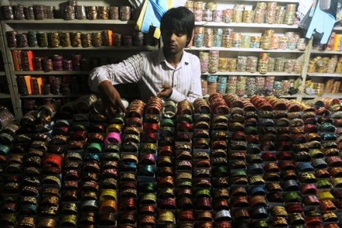 PICK ONE: A local sells bangles near Janaki Temple, Janakpur on Saturday morning.