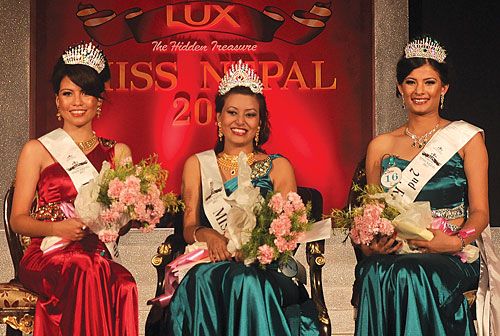 NEW QUEEN: Miss Nepal Malina Joshi with runner ups Anupama Aura Gurung and Sarina Maskey at the crowning on Tuesday.