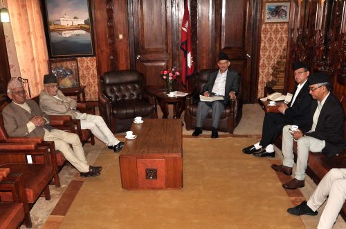 ANY SUGGESTIONS? Prime Minister Baburam Bhatrarai held a joint consultation with former prime ministers on peace process, drafting of new constitution and the functioning of the government on Wednesday.