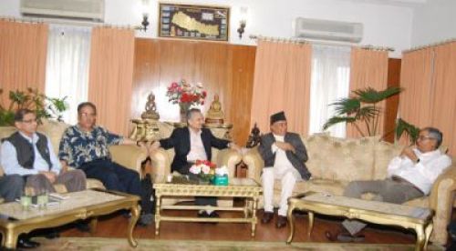 LOUNGING AROUND: Maoist and NC leaders met at the PM's residence in Balawatar on Wednesday to discuss the peace process. The discussions will continue on Thrusday.