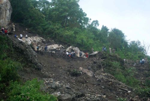 Landslide at Bhedetar, Dhankuta, an aftermath of the Sunday's earthquake