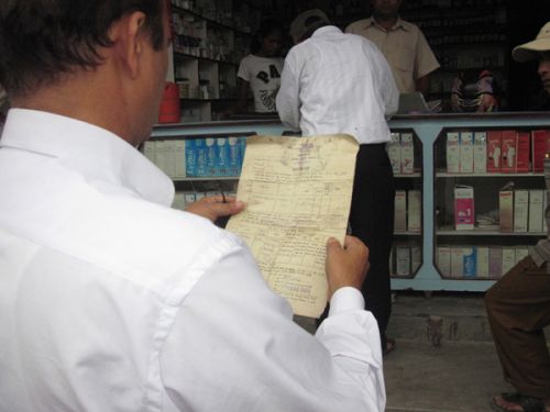 SURPRISE TEST: A joint market monitoring team checks the operations of a pharmacy in Biratnagar on Tuesday. More than two dozens pharmacies were sealed after the raid.
