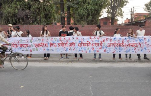 FOODIES: Students demonstrate to promote organic food at Ramshapath, Kathmandu, to mark World Food Day on Sunday.
