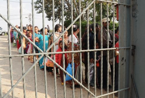 BEYOND BARRIERS: Sisters of inmates line up outside Nakhu Jail, Kathmandu, to meet their brothers on the occasion of Bhai Tika on Friday.