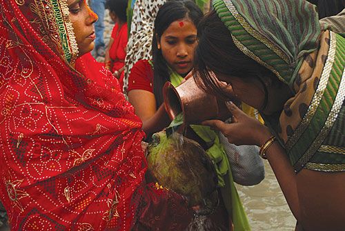 PRAYERS TO THE SUN: Prayers being offered in Sunsari on Tuesday evening during Chhat, the holiest Terai festival.