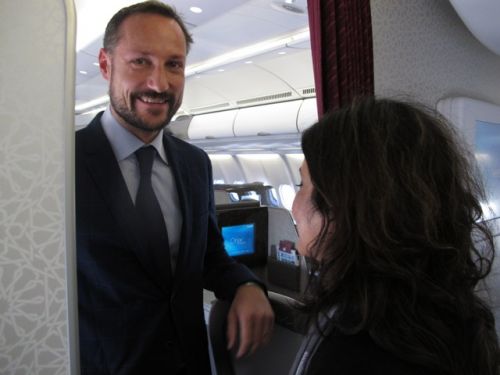 WELCOME TO NEPAL: Passengers welcome Norway's Crown Prince Haakon Magnus as his plane landed in Kathmandu on Monday morning. The Crown Prince, who is a UNDP Goodwill Ambassador, is on a five-day visit to Nepal to inspect development projects.
