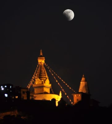 SHADOW PLAY: An image of the lunar eclipse on Saturday taken at 7PM. This is the last lunar eclipse of 2012 and no total lunar eclipse has been predicted in 2012 and 2013.