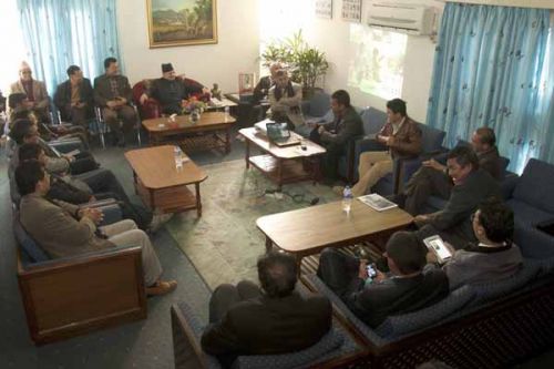 WALK FOR PEACE: Prime Minister Baburam Bhattarai meets with members of New Nepal Development Decade for its first Lumbini Sagarmatha Peace Rally, 2012, at the PM's residence on Sunday.