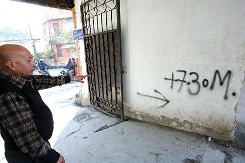 YOU'VE BEEN MARKED! A building in Lazimpat is marked for demolition as part of a road expansion campaign by the Metropolitan Traffic Police Division and the Kathmandu Valley Town Development Committee. The the campaign is expected to cost around Rs 450 million.