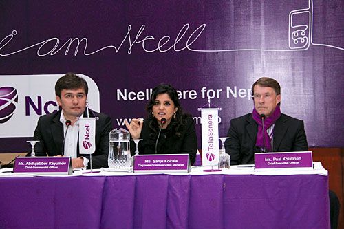 KAUN BANEGA LAKHAPATI: Ncell's Abdu Jabbor Kayumov, Sanju Koirala and CEO Pasi Koistinen announced the first lucky SIM serial number to become a millionaire at the Radisson Hotel on Tuesday. Seven more lucky winners will be announced in the coming days. Customers need to switch off their phones, take out the Ncell SIM card and verify the 19-digit number printed at the back with the winning numbers.