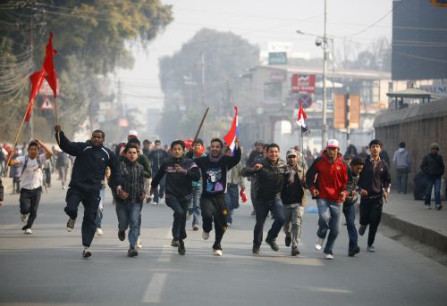 ROAD RUNNERS: Members of 13 student unions rally in Lazimpat on Wednesday morning, announcing a banda. The unions demand withdrawal of the government's decision to increase in prices of petroleum products.