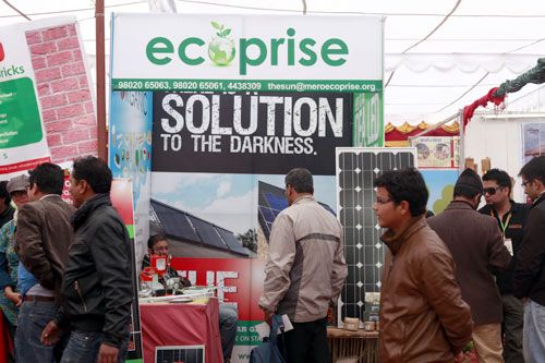 LET THERE BE LIGHT: An exhibitor at the Nepali Times EcoFair showcases solar photo-voltaic panels as an alternative to power cuts for households