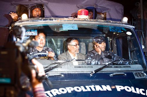 BYE BYE: Information and Communications Minister Jaya Prakash Gupta being transported to Dillibajar Jail after the Supreme Court slapped a one and half year jail term and Rs 8.4 million fine for corruption. Gupta is the first sitting minister to get convicted on charges of corruption.