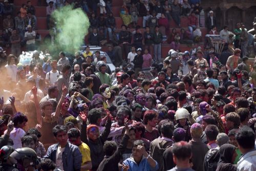 HAPPY COLOURS: Locals play Holi, the festival of colours, in Basantapur on Wednesday.