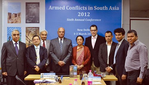 WAR BOOK: India's National Security Adviser Shiv Shankar Menon at the release of the book Armed Conflicts in South Asia-2011 (Routledge) in New Delhi on 2 March. The Nepal chapter is authored by Nishchal N Pandey (second from left), director of the Centre for South Asian Studies.