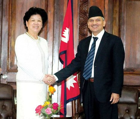 BLACK AND WHITE: Chen Zhili, vice chairman of Standing Committee of the 11th National People´s Committee of China meets PM Baburam Bhattarai at Singa Darbar on Tuesday. Chen arrived on Monday for a five-day visit with a 16-member delegation.