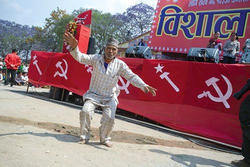 MY DAY: A local dancing to the beats being played at a program in Khula Manch, Kathmandu, on Tuesday to mark May Day.