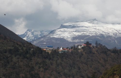 TUCKED AWAY: The Tengboche Monastery with the Kongde mountain range in the background.