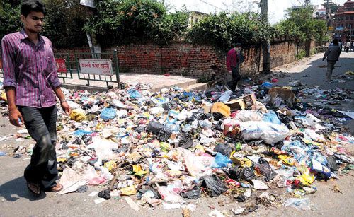 SIDE EFFECTS: Garbage remains unpicked at Mangal Bajar, Patan, on Wednesday after three days of banda, called by Nepal Federation of Indigenous Nationalities (NEFIN).