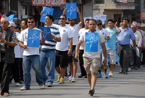 RIGHT WALK: Locals in Pokhara join a rally coordinated by the Pokhara Chamber of Commerce and Industries on Thursday, calling for social harmony and an end to strikes.